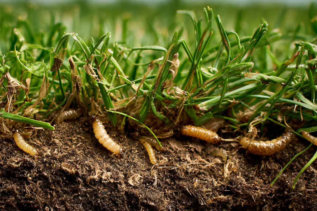 Cross section of an infested St. Augustine lawn that needs the best insecticide for St Augustine grass.