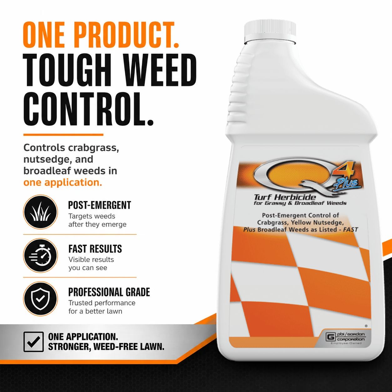 Turf Herbicide bottle with promotional text on a white background