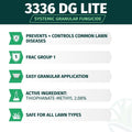 Product information card for 3336 DG Lite systemic granular fungicide with key features listed.