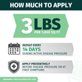 Instructions for applying 3336F FUNGICIDE, showing weight per area and application schedule.