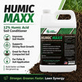 Humic Maxx soil conditioner bottle with text on a green background