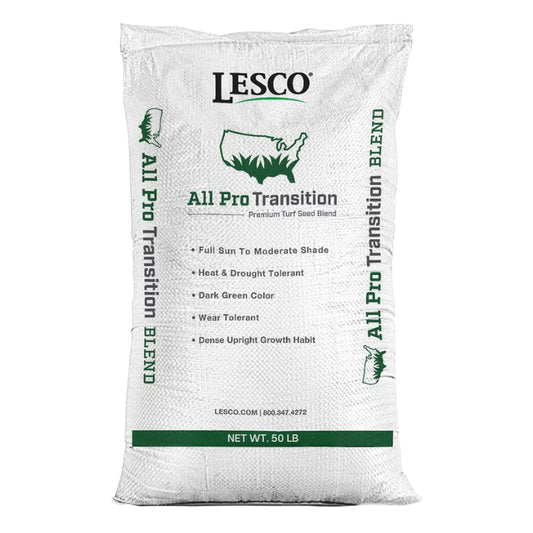 Bag of Lesco All Pro Transition turf seed blend on a white background
