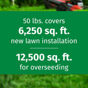 Lesco seed product packaging with text about coverage for new and overseeding lawns.