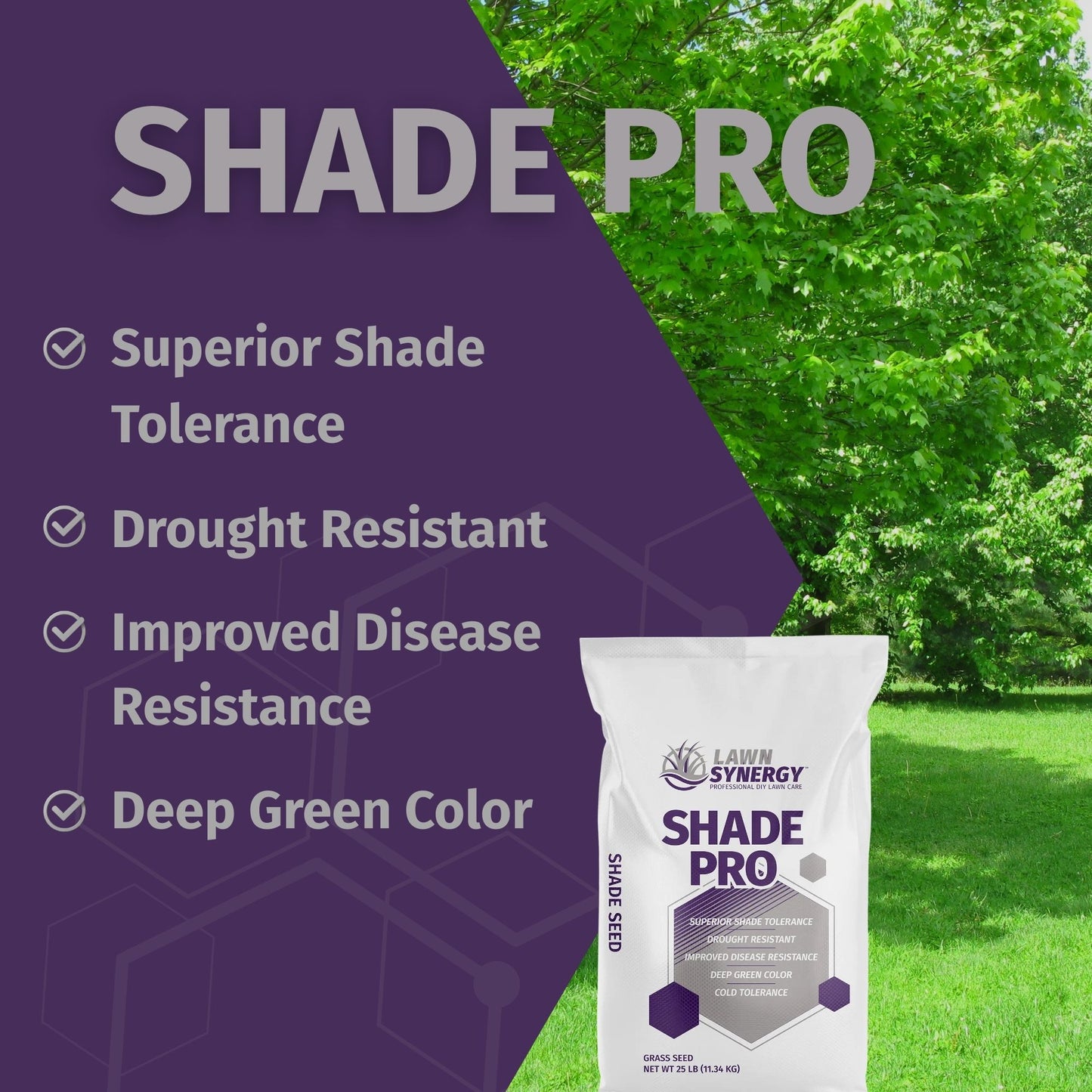 Shade Pro seed with product features on a green background