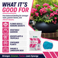 Fertilizer product with flowers and text on a white background