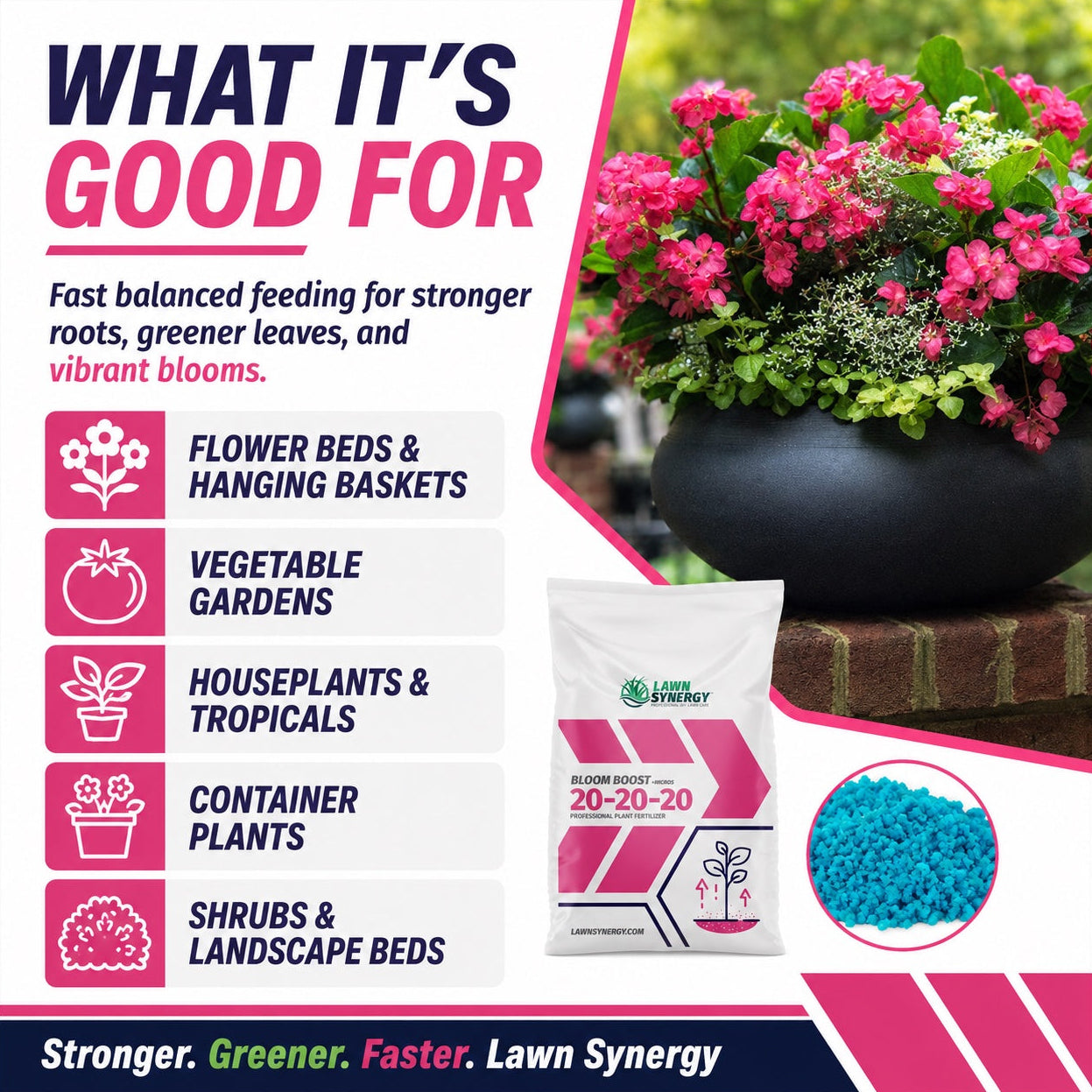 Fertilizer product with flowers and text on a white background