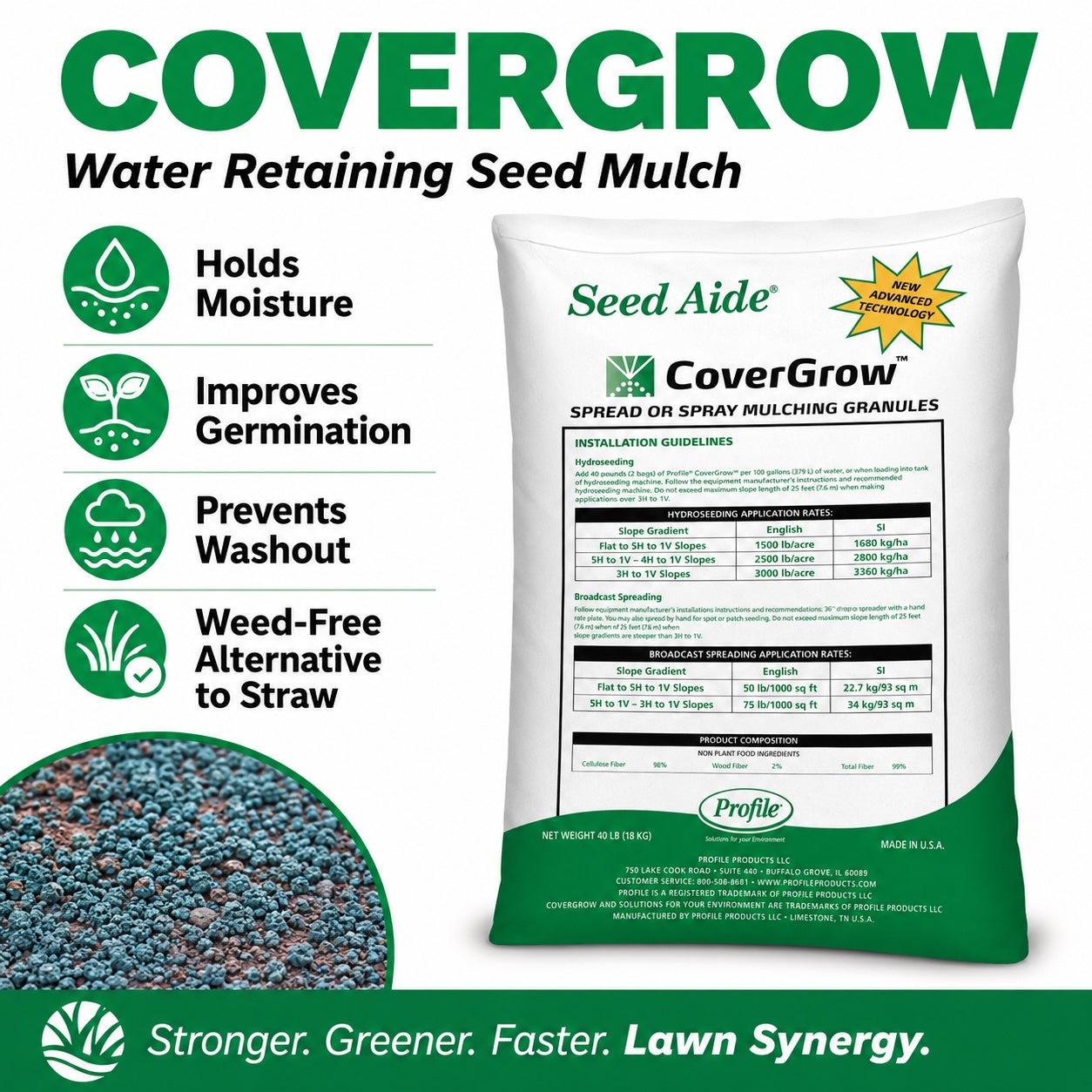 covergrow mulching granules - illustration of what it does
