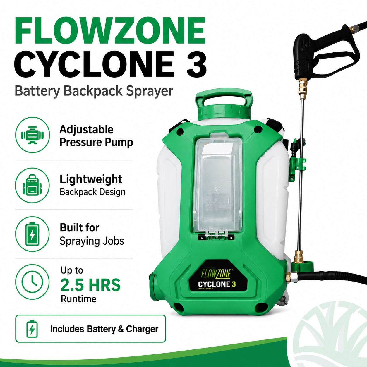 FlowZone Backpack Sprayer - Cyclone 3 Battery Operated