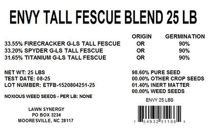 Envy Tall Fescue Grass Seed label