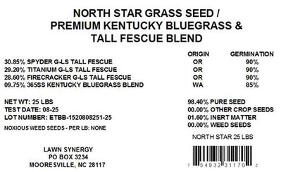 North Star Grass Seed label with product details on a white background