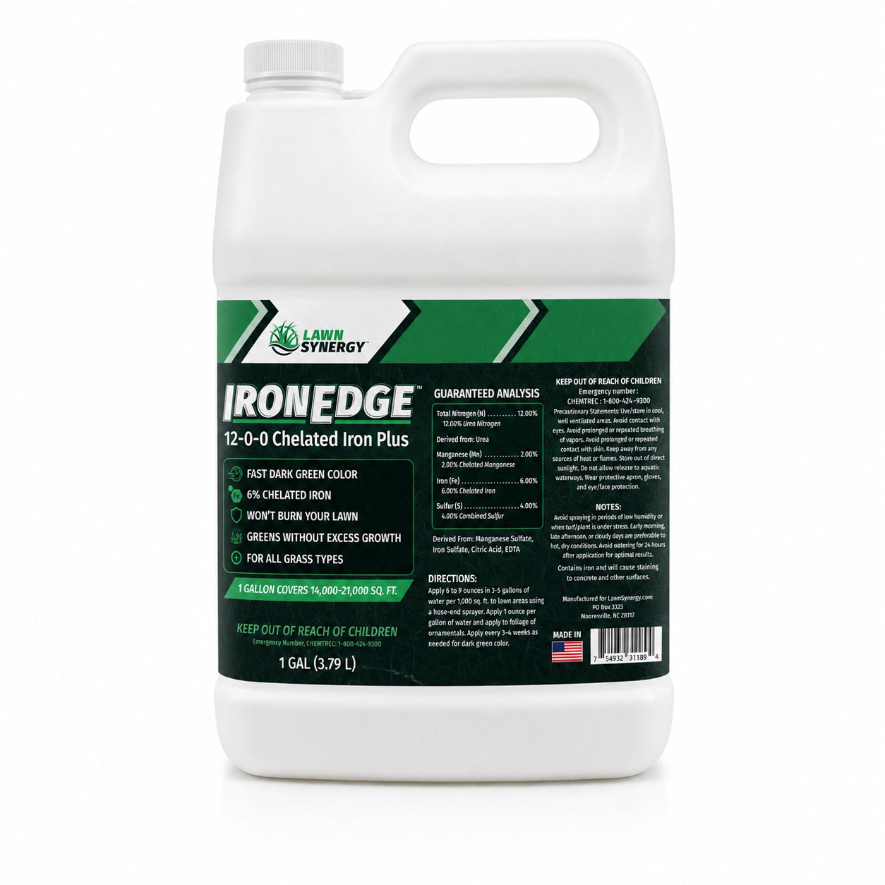 Iron Edge liquid 12-0-0 chelated iron for lawns