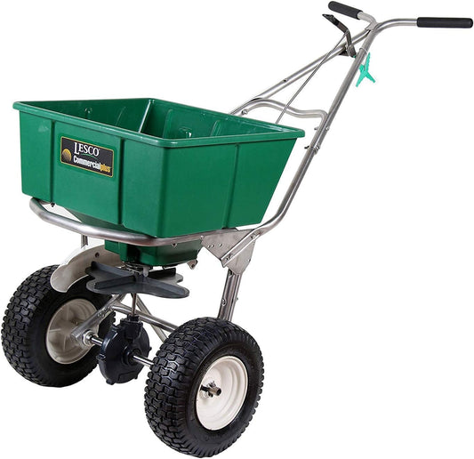 LESCO Spreader Commercial Stainless Steel w/ Deflector 80 lb. Capacity