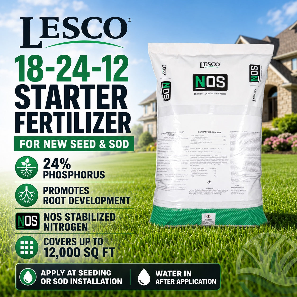 LESCO 18-24-12 Starter Fertilizer - Lawn Starter with Spar-TECH NOS