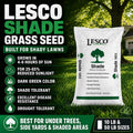 Bag of LESCO Shade Grass Seed with product features and benefits displayed.