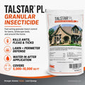 Talstar PL granular insecticide packaging with product details on a gray background