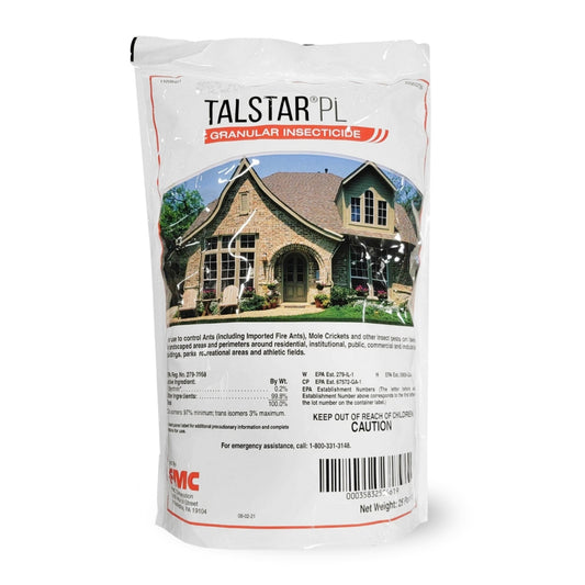 Talstar PL granular insecticide packaging with a house on the label